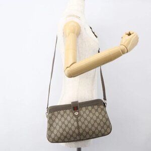 GUCCI GG Supreme Web Sherry Line Bag PVC Beige Red 904 02 043 Auth 151491